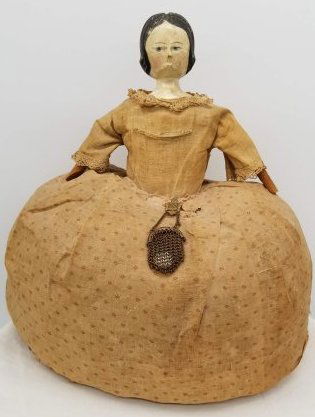 Antique Wood Doll Dressed in Original Silk ~ circa 1870 (1 of 9)