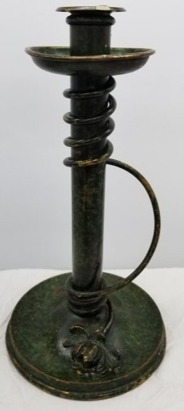 Arts & Crafts Candle Holder ~ 1900/1920: Beautiful old brass candle holder, nice green patina, about 10 inches tall,
