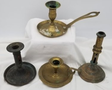 19th century Brass Candle Sticks: Here are 4 very nice antique candle sticks, the tallest is about 9 inches tall.