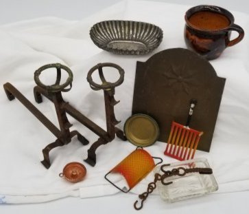 Antique Dollhouse Miniatures: this is a great lot of antique dollhouses miniatures, great handmade andirons,