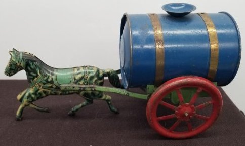 Tin Horse Pulling a Tanker: this is a nice old tin toy, about 9 inches long