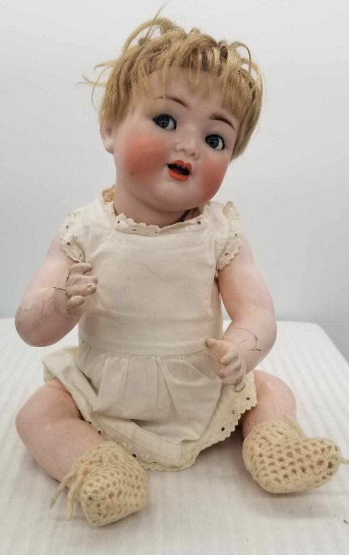 German Bisque Head doll, Flirty Eye with Squeak, (1 of 3)
