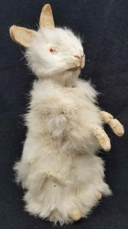 Paper Mache Rabbit Candy Container ~ Fur Covered Glass eyes (1 of 4)