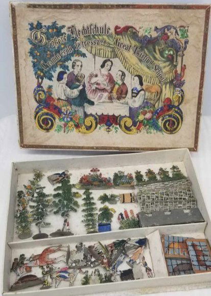 19th Century German Lead Flat Figures ~ Zoo Set ~ Animals, Cages, Fence, Trees, etc (1 of 7)