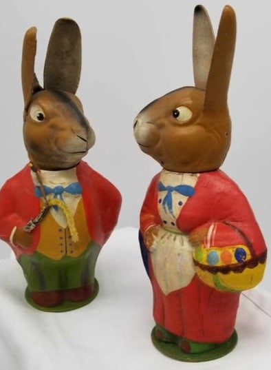 Pair German Candy Containers: this is a charming pair of old German cardboard candy containers, they are about 10 inches tall,