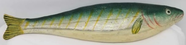 Rare Fish Candy Container ~ Paper Mache: wonderful, rare fish candy container, paper mâché with glass eyes, about 12 inches long