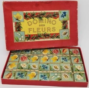 Domino des Fleurs ~ 1890s ~ Lithographed Paper on Wood: a beautiful game, box is about 5 1/2 x 9 inches