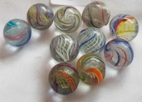 Antique German Handmade Marbles ~ Pontil Marks ~ lot 3: This is a nice lot of Antique handmade Marbles from Germany, we were given this lot of marbles in a large box, we sorted them the best that we could by type and size, if there is a marble that you nee