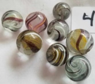 Antique German Handmade Marbles ~ Pontil Marks ~ lot 4: This is a nice lot of Antique handmade Marbles from Germany, we were given this lot of marbles in a large box, we sorted them the best that we could by type and size, if there is a marble that you nee
