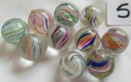 Antique German Handmade Marbles ~ Pontil Marks ~ lot 5: This is a nice lot of Antique handmade Marbles from Germany, we were given this lot of marbles in a large box, we sorted them the best that we could by type and size, if there is a marble that you nee