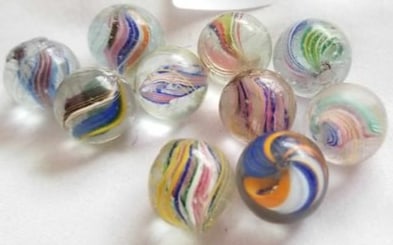 Antique German Handmade Marbles ~ Pontil Marks ~ lot 8: This is a nice lot of Antique handmade Marbles from Germany, we were given this lot of marbles in a large box, we sorted them the best that we could by type and size, if there is a marble that you nee