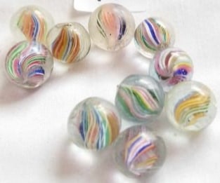 Antique German Handmade Marbles ~ Pontil Marks ~ lot 10: This is a nice lot of Antique handmade Marbles from Germany, we were given this lot of marbles in a large box, we sorted them the best that we could by type and size, if there is a marble that you nee