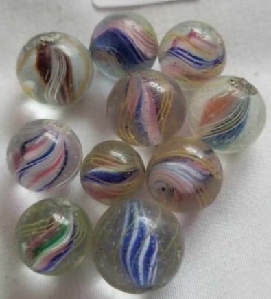 Antique German Handmade Marbles ~ Pontil Marks ~ lot 12: This is a nice lot of Antique handmade Marbles from Germany, we were given this lot of marbles in a large box, we sorted them the best that we could by type and size, if there is a marble that you nee