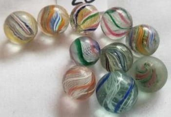 Antique German Handmade Marbles ~ Pontil Marks ~ lot 20: This is a nice lot of Antique handmade Marbles from Germany, we were given this lot of marbles in a large box, we sorted them the best that we could by type and size, if there is a marble that you nee