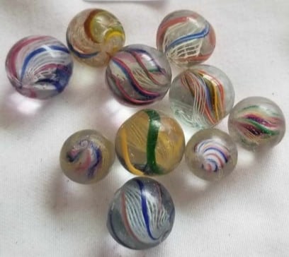 Antique German Handmade Marbles ~ Pontil Marks ~ lot 21: This is a nice lot of Antique handmade Marbles from Germany, we were given this lot of marbles in a large box, we sorted them the best that we could by type and size, if there is a marble that you nee