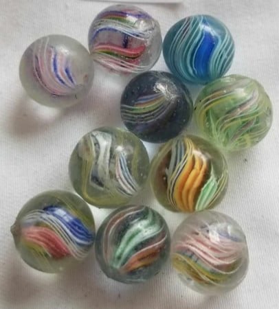 Antique German Handmade Marbles ~ Pontil Marks ~ lot 22: This is a nice lot of Antique handmade Marbles from Germany, we were given this lot of marbles in a large box, we sorted them the best that we could by type and size, if there is a marble that you nee
