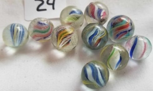 Antique German Handmade Marbles ~ Pontil Marks ~ lot 24: This is a nice lot of Antique handmade Marbles from Germany, we were given this lot of marbles in a large box, we sorted them the best that we could by type and size, if there is a marble that you nee