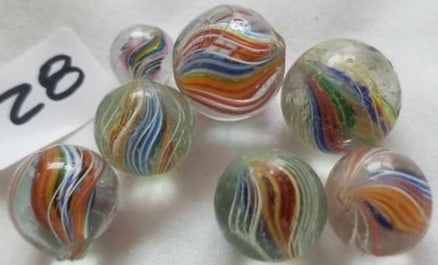 Antique German Handmade Marbles ~ Pontil Marks ~ lot 28: This is a nice lot of Antique handmade Marbles from Germany, we were given this lot of marbles in a large box, we sorted them the best that we could by type and size, if there is a marble that you nee