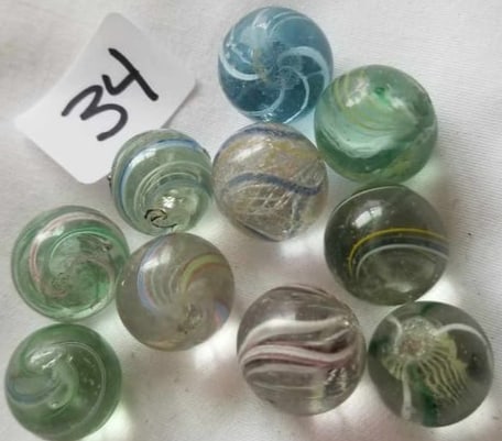 Antique German Handmade Marbles ~ Pontil Marks ~ lot 34: This is a nice lot of Antique handmade Marbles from Germany, we were given this lot of marbles in a large box, we sorted them the best that we could by type and size, if there is a marble that you nee