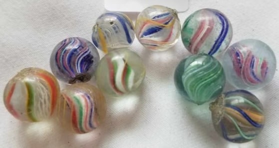 Antique German Handmade Marbles ~ Pontil Marks ~ lot 35: This is a nice lot of Antique handmade Marbles from Germany, we were given this lot of marbles in a large box, we sorted them the best that we could by type and size, if there is a marble that you nee