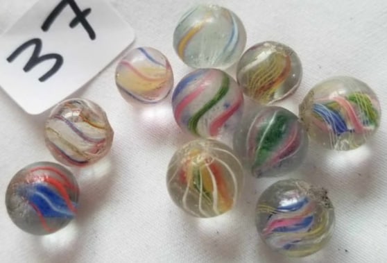 Antique German Handmade Marbles ~ Pontil Marks ~ lot 37: This is a nice lot of Antique handmade Marbles from Germany, we were given this lot of marbles in a large box, we sorted them the best that we could by type and size, if there is a marble that you nee