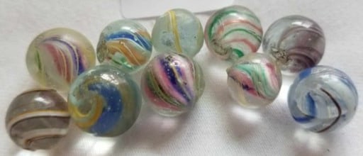 Antique German Handmade Marbles ~ Pontil Marks ~ lot 45: This is a nice lot of Antique handmade Marbles from Germany, we were given this lot of marbles in a large box, we sorted them the best that we could by type and size, if there is a marble that you nee