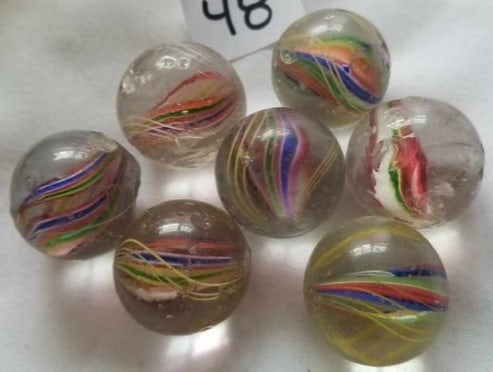 Antique German Handmade Marbles ~ Pontil Marks ~ lot 48: This is a nice lot of Antique handmade Marbles from Germany, we were given this lot of marbles in a large box, we sorted them the best that we could by type and size, if there is a marble that you nee