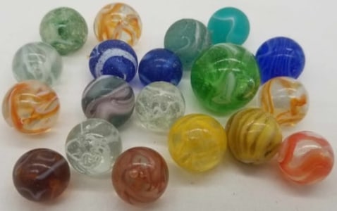 Vintage Marble ~ Wire Pull: average about 1.3cm, Machine made of Glass, this is part of a collection we are selling, we have sorted them by type, please see photos and decide the manufacture, there are examples by Christensen, P