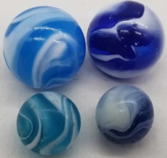 Vintage Marble ~: about 2.2cm & 1.4cm Machine made of Glass, this is part of a collection we are selling, we have sorted them by type, please see photos and decide the manufacture, there are examples by Christensen, Pe