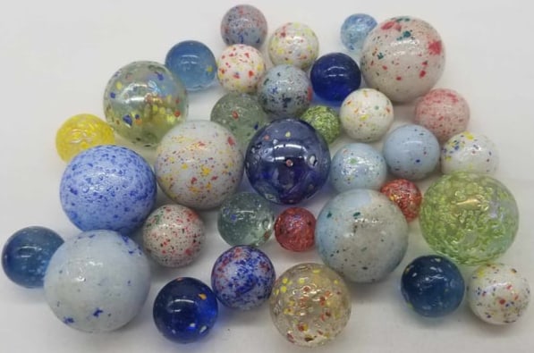 Vintage Marbles ~ Confetti marbles Vacor De Mexico: about Assorted, Machine made of Glass, this is part of a collection we are selling, we have sorted them by type, please see photos and decide the manufacture, there are examples by Christensen, Peltie