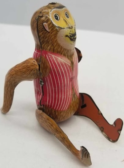 Tin Wind Up Tumbling Monkey: A cute little toy in good working condition, about 5 inches standing up, works great
