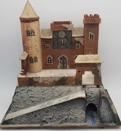 Erzgebirge Castle ~ Perfect Santa Castle!: a wonderful Early German Toy Castle, great to use for Christmas, about 15 inches tall assembled, it comes apart and the pieces fit n=inside the base
