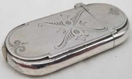 19th Century Match Safe ~ Vesta Case ~ Coin Silver: We are selling a collection of over 100 Vesta cases assembled by one owner over several decades, there are many rare examples with a large Variety of materials and subject matter. Royal Collectibles,