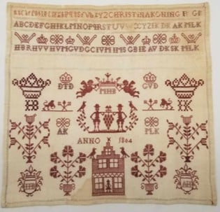 Antique Sampler ~ Anno 1804 ~ Red & White (1 of 6)