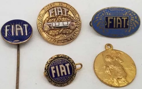 Fiat Enamel Lapel Pins ~ Before World War 2: RARE little items, very well cast with nice detail, the round pins are about 7/8 inch