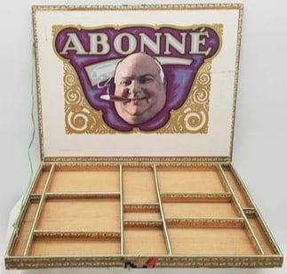 Abonne' Cigar Box ~ Wood covered with paper: A beautiful old wooden Cigar box, it has amazing graphics, about 11 1/2 x 15 inches,