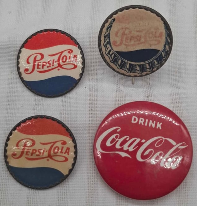Early Celluloid & Tin Pinback Buttons ~ Coke & Pepsi ~ (1 of 5)