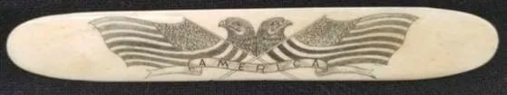 Scrimshaw Whalebone Corset Busk ~ 19th Century Sailor Art: 19th Century Scrimshaw carved Whalebone Busk, most likely carved by a sailor, very well executed, signed on the back, overall length is 6 3/4 inches