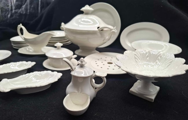Miniature Creamware Dinner Service ~ 19th century: This is an amazing Miniature Creamware Dinner Set, Tureen is about 7 inches handle to handle and 5 inches tall, very well molded, high quality 19th century creamware
