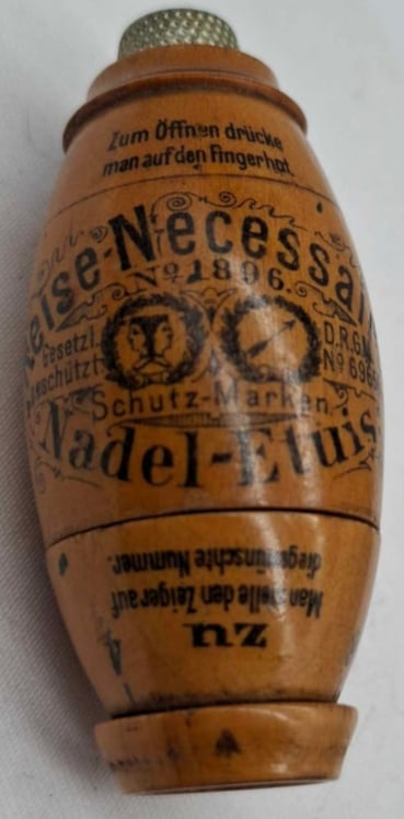 Mauchlinware ~ Sewing Kit: We are offering a Beautiful Collection of Mauchlinware, all collected by one person on her family trips to England when she was a child, some Rare Items, this piece is about 2 3/4 inches tall