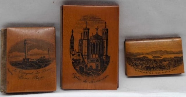 Mauchlinware ~ 3 Needle Cases: We are offering a Beautiful Collection of Mauchlinware, all collected by one person on her family trips to England when she was a child, some Rare Items, this piece is about 3 inches