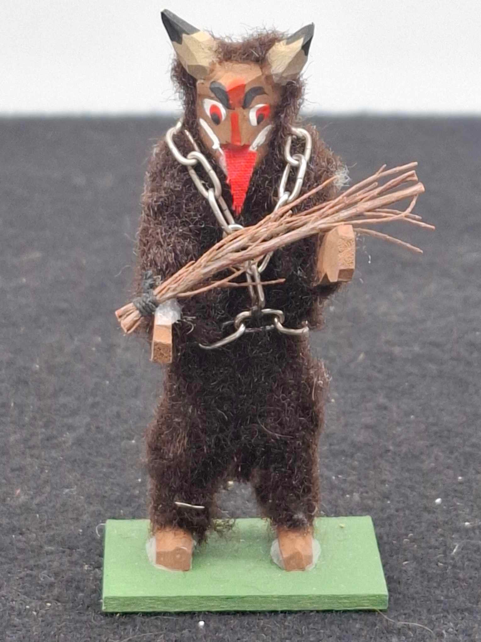 German Krampus ~ Wood & Fur: This is a wonderful little Krampus, he is made wood and fur, about 3 inches tall