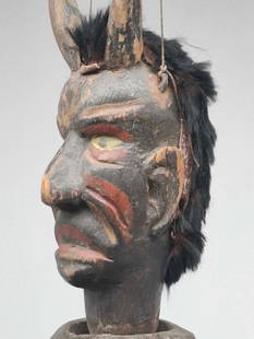 Rare 19th century Krampus Marionette Puppet: A Very Rare Antique Krampus Puppet, he is made of Wood, Cloth, Fur and Leather, he is about 17 1/2 inches tall, beautifully carved and painted, he is missing both arms, he does not have any repair or