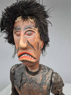 Rare 19th century Krampus Marionette Puppet: A Very Rare Antique Krampus Puppet, he is made of Wood, Cloth, Fur and Leather, he is about 19 inches tall, beautifully carved and painted, he does not have any repair or repaint, great original surfa