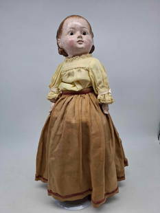 1880s German Doll ~ Rare Squeak: This is a charming Early doll, she dates to the last part of the 1800s, appears to be in her original clothes, she is about 19 inches tall, Squeak does not work,