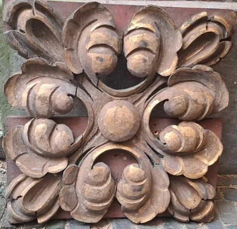 Carved & Painted Wooden Panel, Amsterdam, circa 1800: An exceptional carved and painted wooden panel dating to around 1800 or Earlier, of Dutch origin. This striking piece features deep, expressive carving highlighted by remnants of rich green and gilt