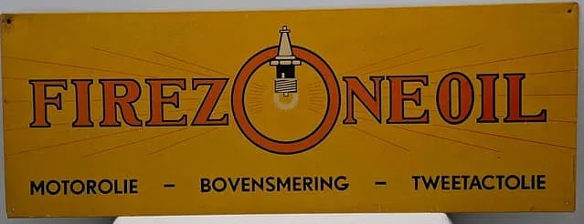 Old Tin “Fire Zone Oil” Advertising Sign (1 of 5)