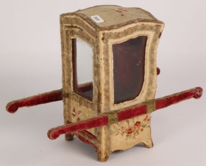 Rare 19th Century French Doll Sedan Chair with Embroidered Silk & Velvet Covering – Petite Size (1 of 3)