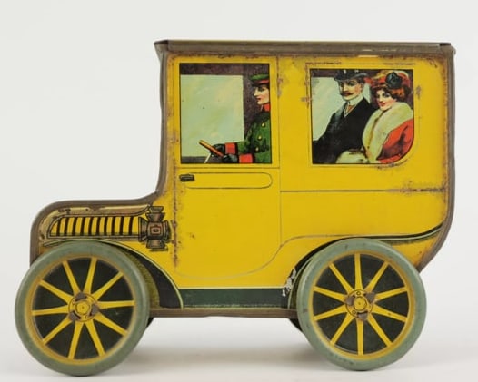 Rare Gray Dunn & Co Figural Automobile Biscuit Tin on Wheels c.1910 (1 of 8)