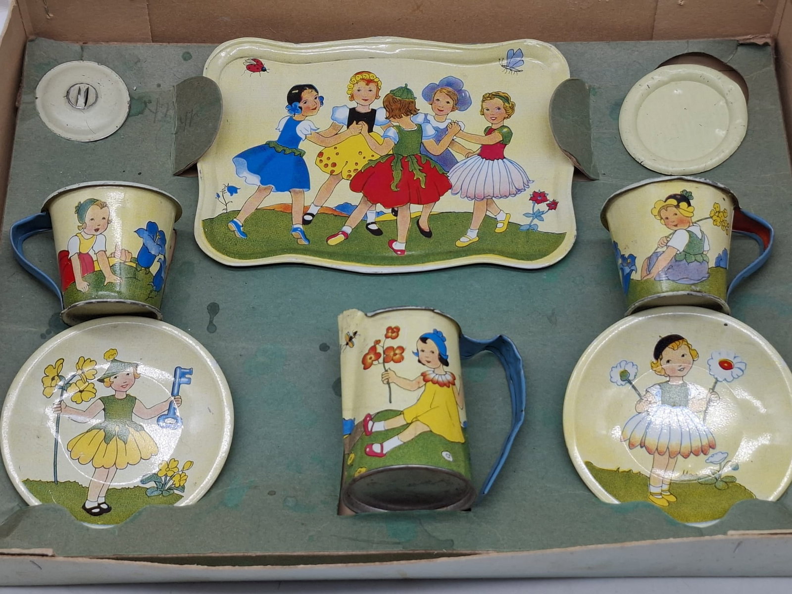 Antique Child’s Tin Toy Tea Set – Art Nouveau Style – Circa 1910 (1 of 5)